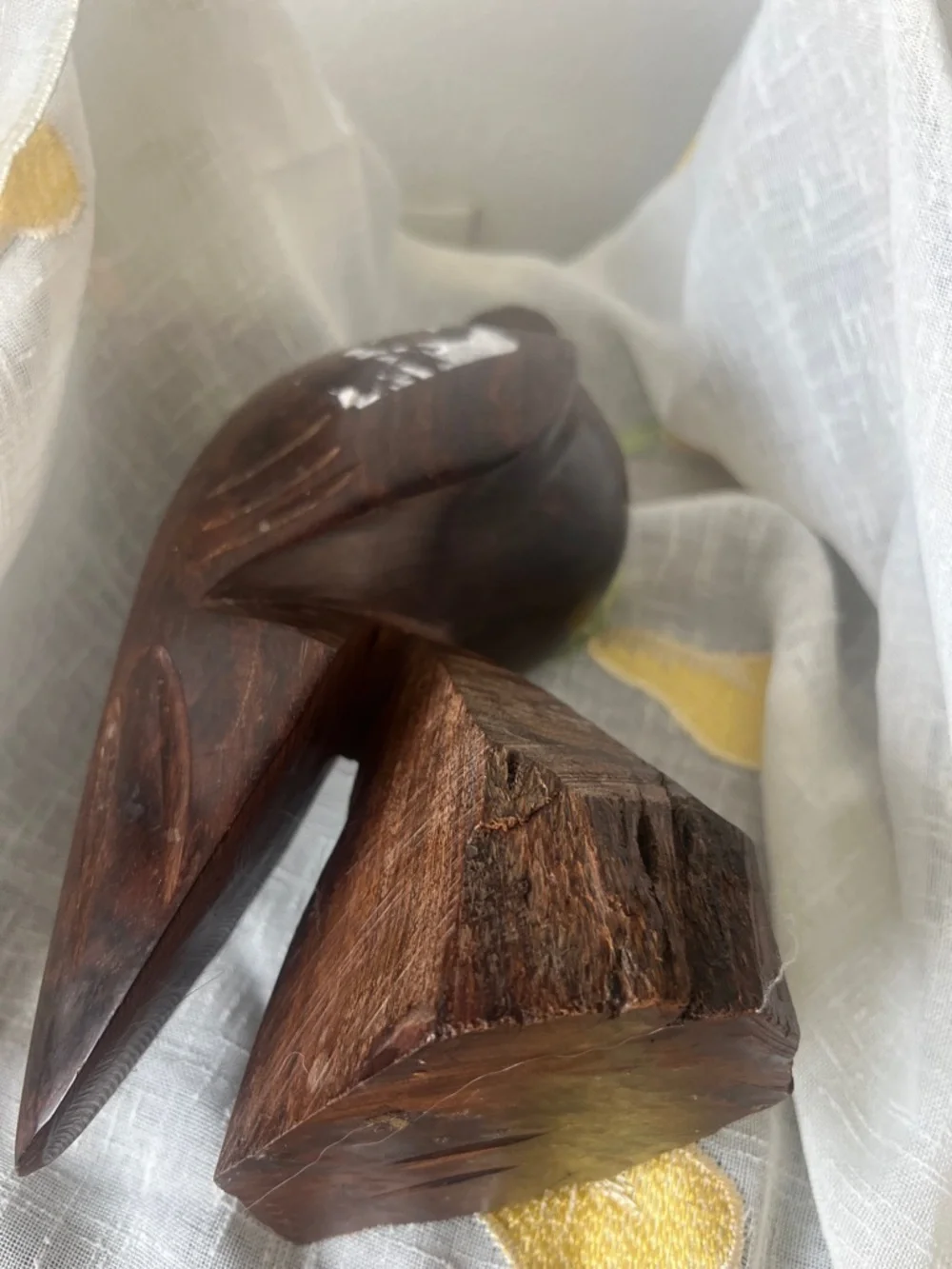 Vintage Brown Hand-Carved Wooden Bird Toy - Rustic Pet Accessory